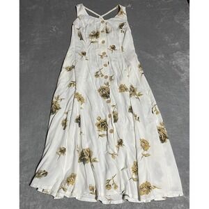 Vintage By Together Dress Womens 8 Lattice Back Ivory Floral Button Up Maxi‎